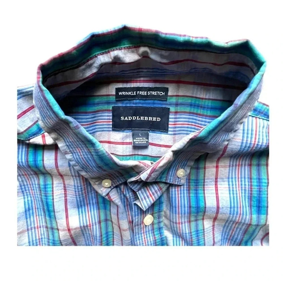 Saddlebred Wrinkle Free Stretch Plaid Button Up Long Sleeve Men’s Shirt Large - Picture 6 of 9